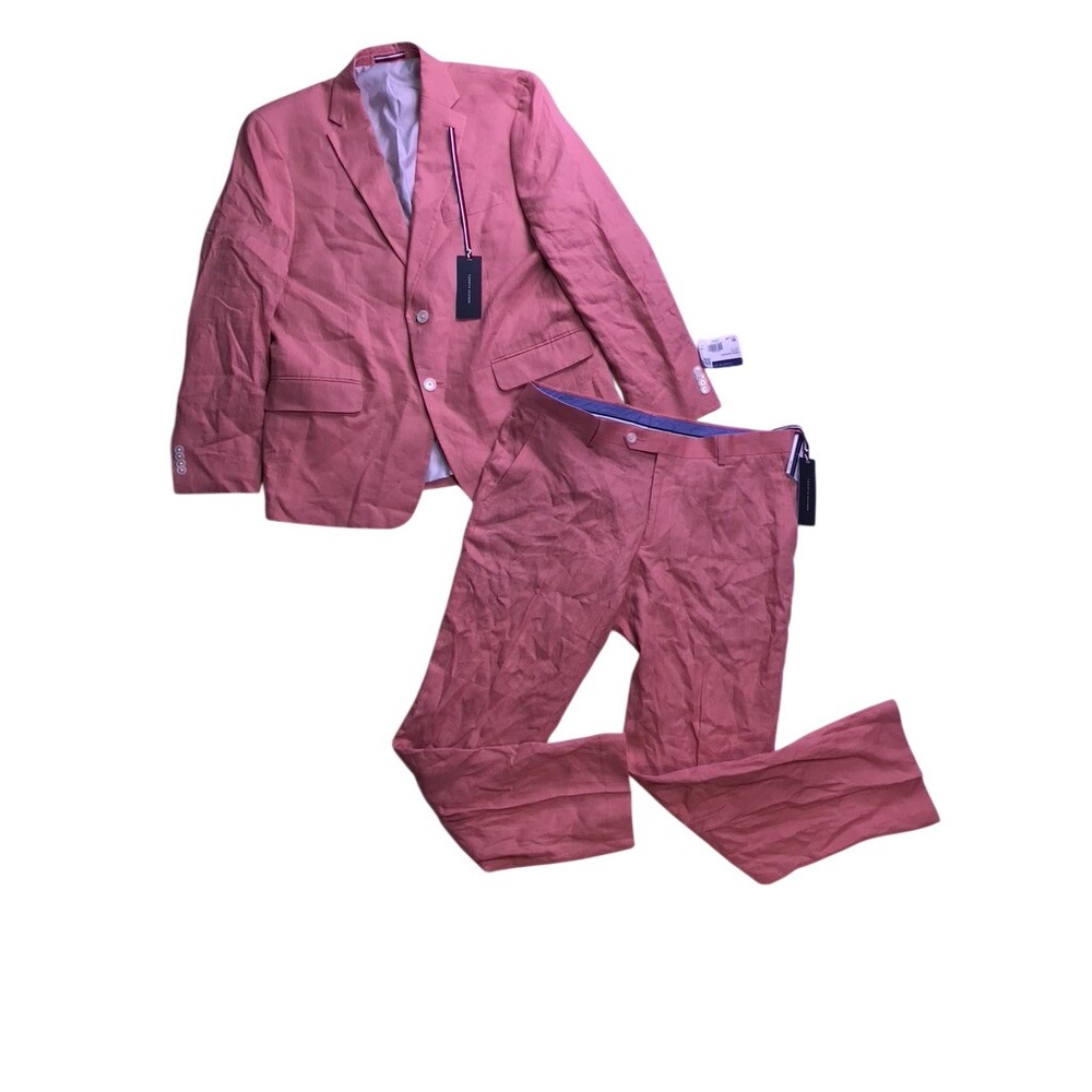 Tommy Hilfiger Suit Mens 44R 36x30 Light Red 100% Linen Conrad Hall 2-Piece
